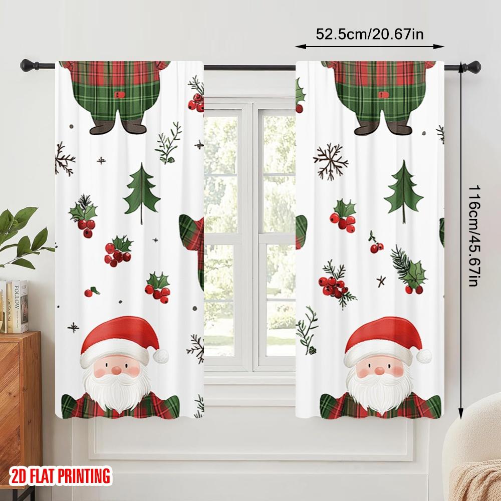 2pcs,2D plane printing Curtains Digital Printed Cute Santa Claus Christmas_a Versatile 100% Polyester (without rod) Decorations