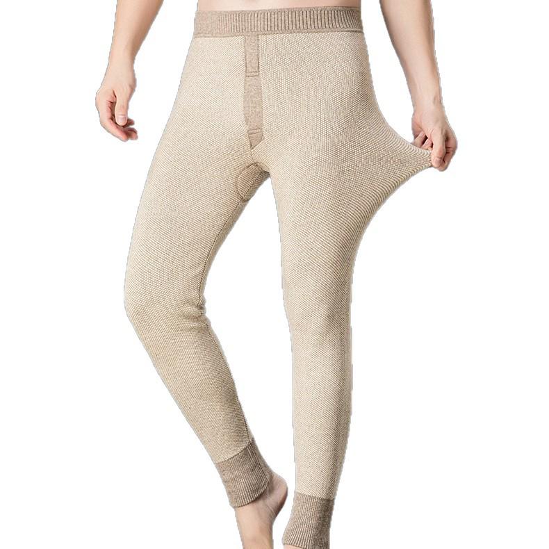 Unisex High-Waisted Thick Wool Pants: Warm Jacquard Knit Base Layer for Winter