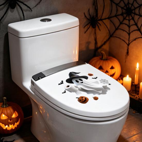Funny Halloween Bathroom Decor Toilet Sticker, Ghost And Skeleton Print Decals, Waterproof PVC Easy Creepy Decorations Peel Stick Spooky Stickers, for