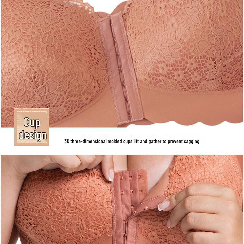 Plus Size Wireless Lace Front Buckle Push-Up French Sleep Bra