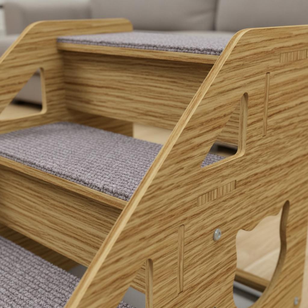 Wooden Pet Stairs Stable Design Dog Steps for Bed Cat Climbing Steps Anti-Slip Surface Three-Tier Wooden Pet Stairs for Sofa
