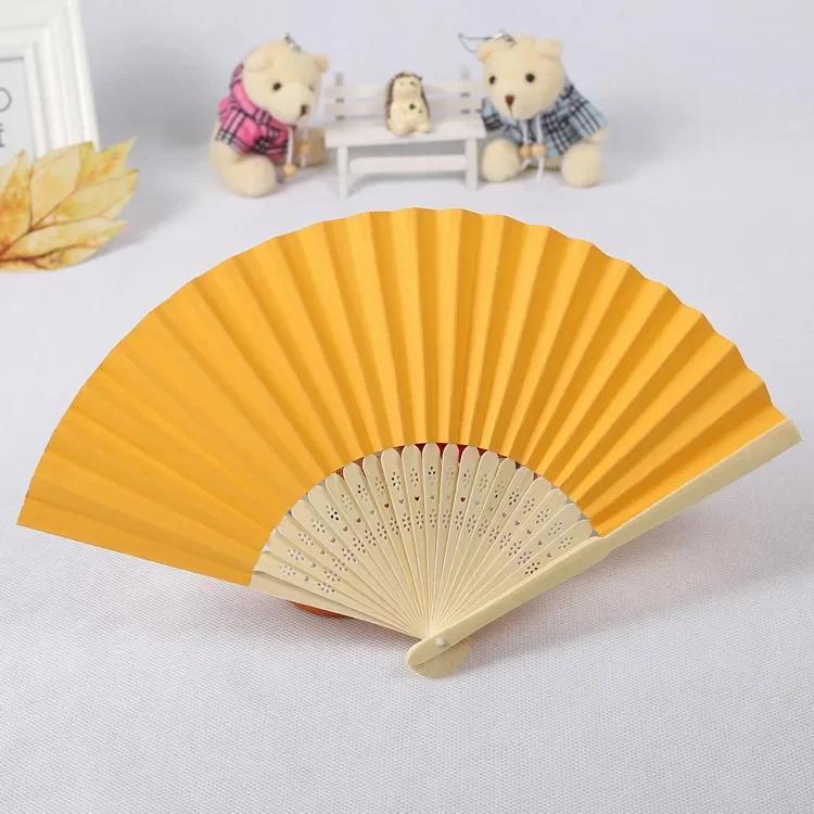1 Pcs 7-inch Folding Paper Fan Dance Wedding Party Lace Silk Folding Hand Held Solid Color Fan