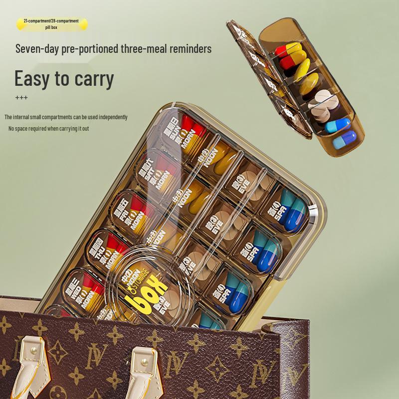 Portable Pill Box - Weekly Medicine Organizer with Large Capacity and 3-Daily Compartments