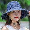 Cappello di Paglia a Tesa Larga Protezione UV Moda Casual Traspirante Cappellino da Spiaggia Cappello a Secchiello con Fiocco Cappello Panama Cappello Estivo Parasole