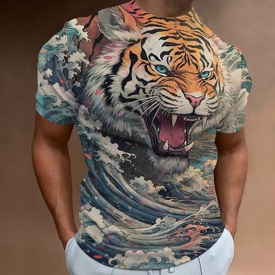 Fierce Tijgerprint Heren T-shirt 3d Print Korte Mouw T-shirt Voor Mannen Zomer Losse Mannenkleding Retro Losse Oversized T-shirts Tops
