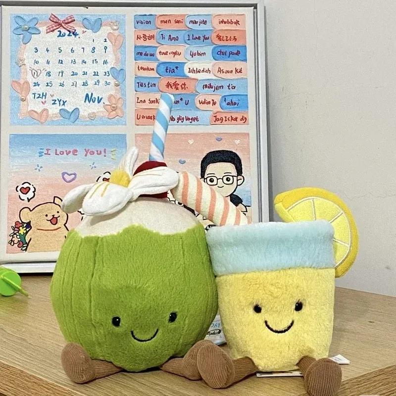 New In-Stock Jelly Cat Summer Coconut Backpack Pendant Lemonade Plush Cushion Home Bedroom Decorations Girl Gift