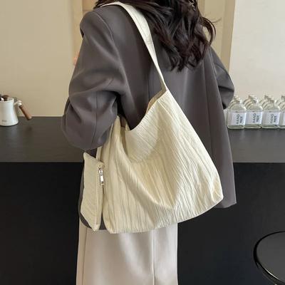 Niska, czysta, biała, damska torba na ramię z marszczeniami, wykwintna, nylonowa, ładna, uniwersalna, torba typu crossbody do jazdy na rowerze, kompozytowa