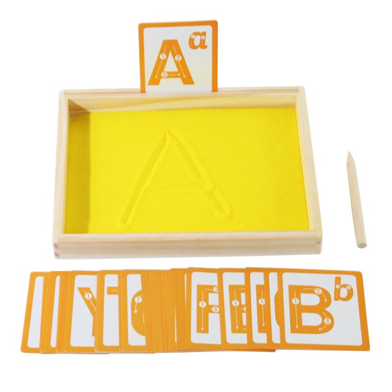 Montessori Wooden Sand Tray with English Letter Tracing Cards for Early Education & Word Recognition