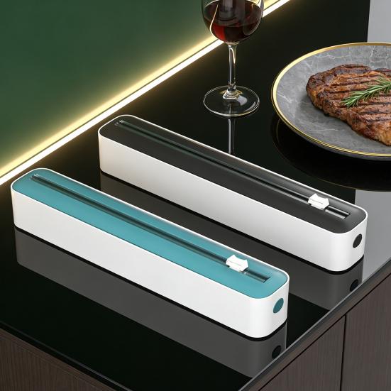 Wall Mounted Wrap Holder Plastic Dispenser with Slider Cutter, No-Drill Mount Magnetic Cutter Tool Cling Film Refillable Food for Kitchen Universal