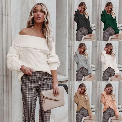 Winter New One-shoulder Sexy Rope Knitted Sweater Pullover Loose Off-the-shoulder Sweater Women