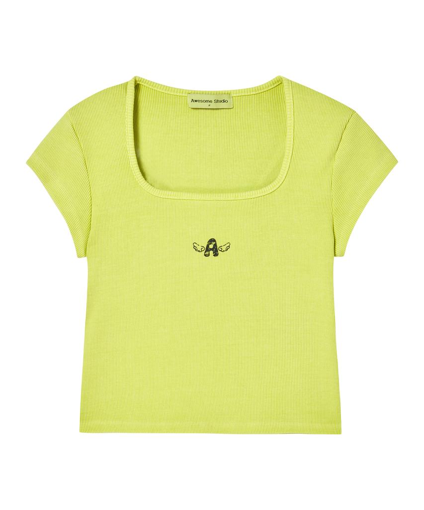 AWESOME STUDIO Pigment Square Neck T-Shirt Yellow Green
