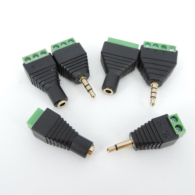 Audio Video AV 3.5mm 2 3 4 Pole Mono Stereo 3.5 Male Female AV Screw Terminal Jack 3.5 Male 3 Pin 4 Pin Terminal Block Plug