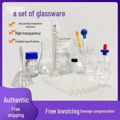 Conical Flask Glassware Set with Rubber Head, Beaker, Dropper, and Test Tube (50 Pcs)