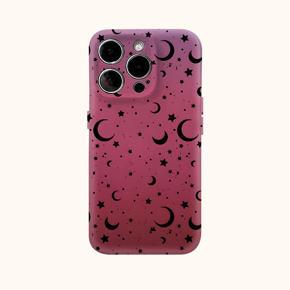 Pink Moon and Stars Phone Case for IPhone 17AIR 16E 16 15 14 13 12 11 17 Pro Max Plus Double-layer Back Cover