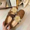Autumn New Inner Height Increase Retro Camellia Babu Shoes Outer Wear Cross Belt Sweet Round Head Mary Jane Single Shoes
