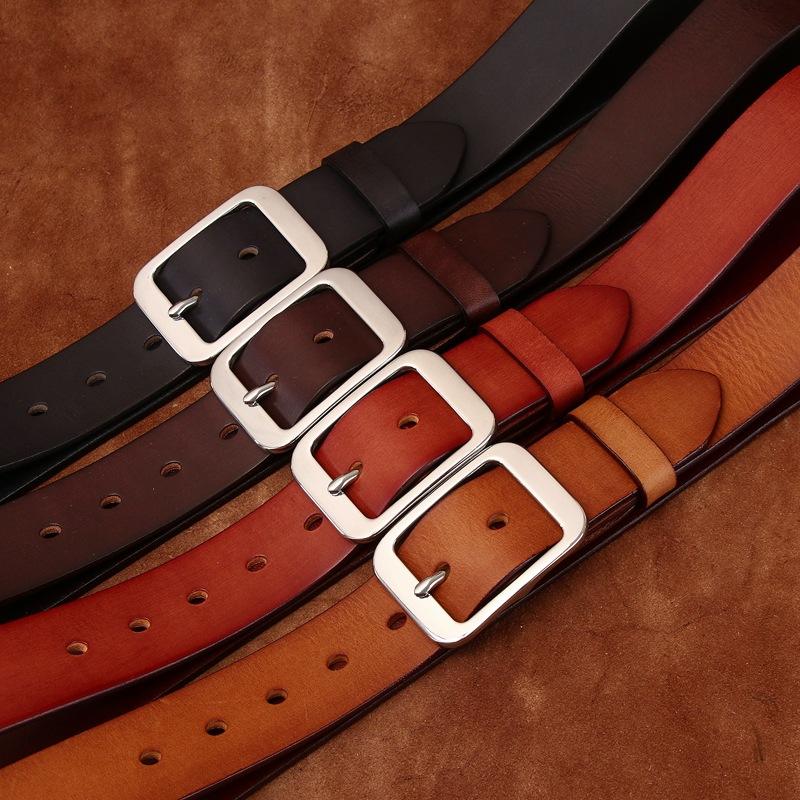 High-Grade Washed Retro Matte First Layer Cowhide Stainless Steel Belt Men'S Genuine Leather Versatile Casual Jeans Belt Men