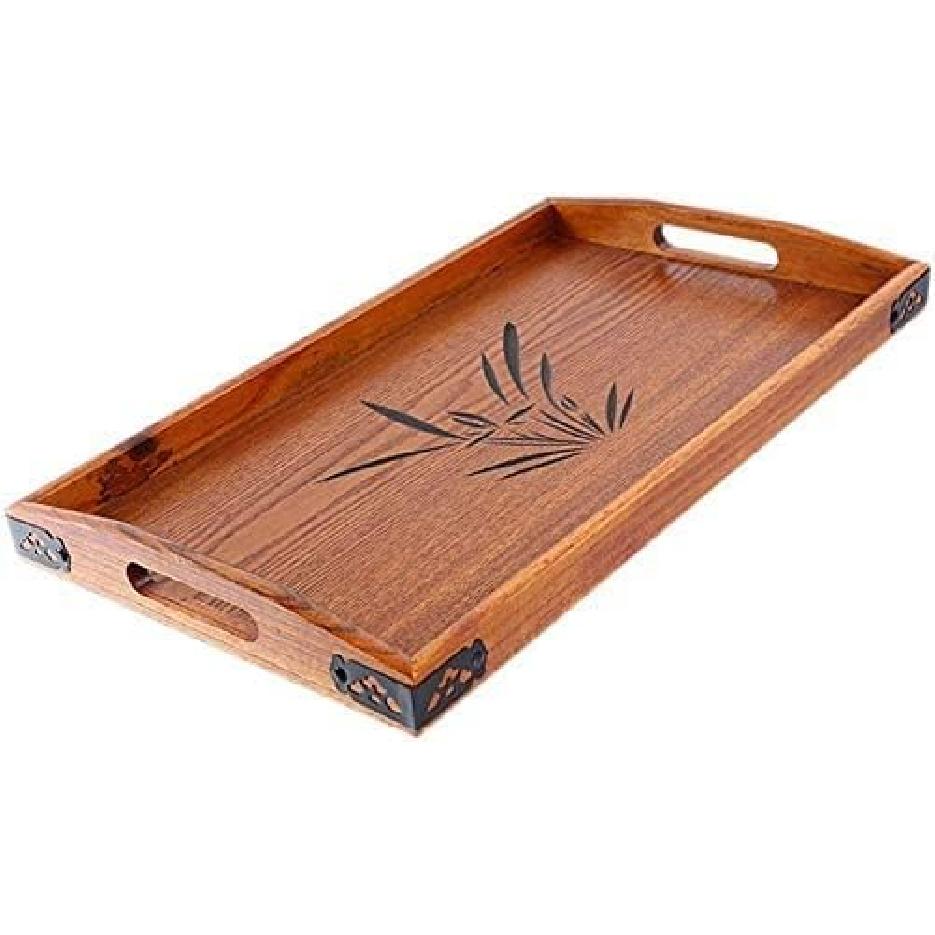 Solid Wood Serving Tray,Wooden Trays for Tea/Coffee/Wine/Food-Used As Rectangular Wooden Platter/Decorative Tray/Breakfast Tray/Party