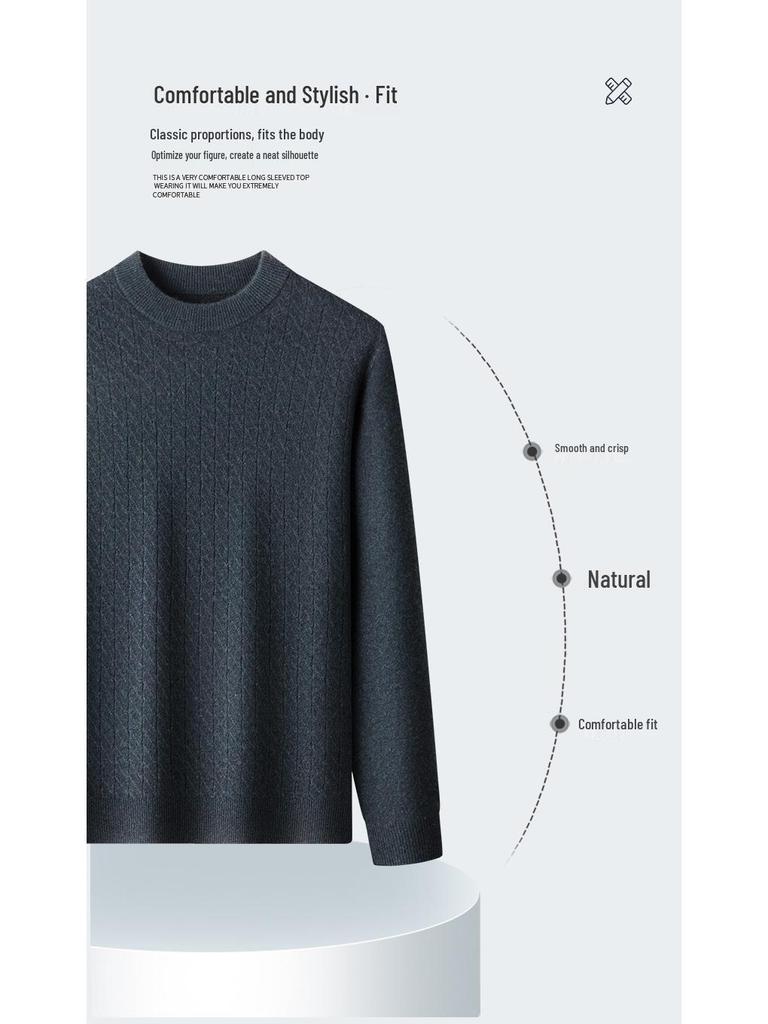 Men's Winter Cashmere Sweater: Fashionable, Warm, Casual Round Neck for All Ages