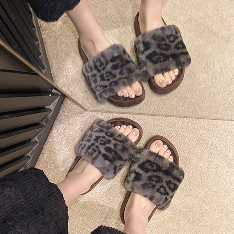 Fashion Women's Platform Plush Shoes Autumn Winter New Comfortable Indoor One Word Cotton Slippers Fashion Outdoor Non Slip Casual Flats