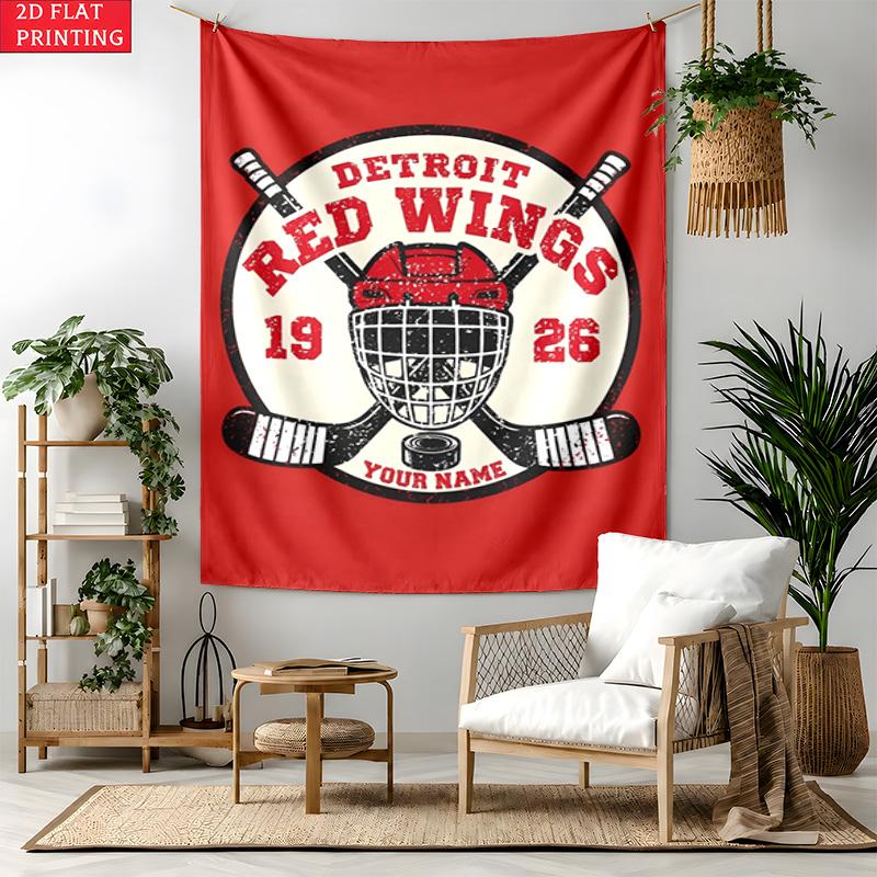 Detroit Red Wings Custom Name Tapestry Personalized Wall Art Hanging Bohemian Home Decor for Bedroom Dorm Living Room