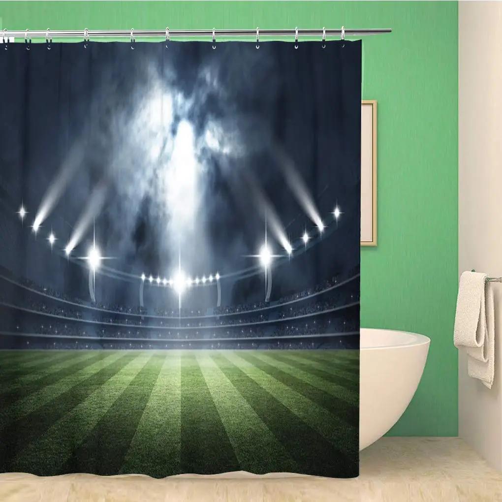 Abstract Football Pattern Shower Curtain Sport Theme Soccer Black and White Colors Waterproof Polyester Bath Curtain with Hooks