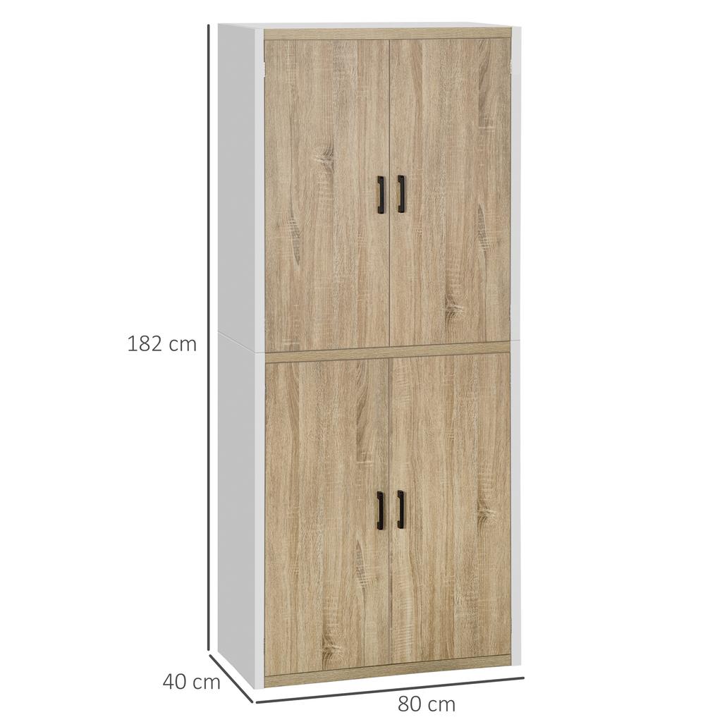 Kitchen Pantry in MDF Wood with 4 Adjustable Shelves and 4 Doors, 80x40x182 cm