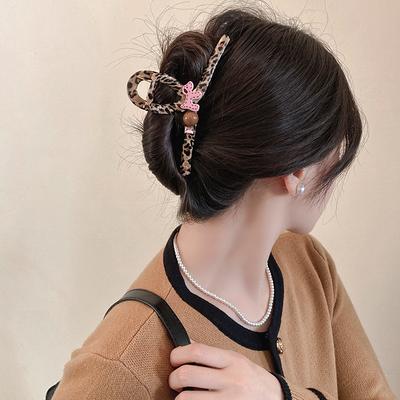 Sweet and Cool Hot Girl Leopard Print Dog Grab Clip Female Large Niche Back Head Disc Hair Shark Clip Headdress