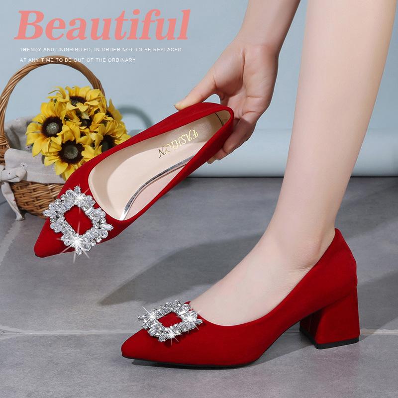 Fashion rhinestone Women's Shoes 2025 luxury woman shoes Square heel High Heels shoes Designer Brand Pumps Pointed toe Comfortable