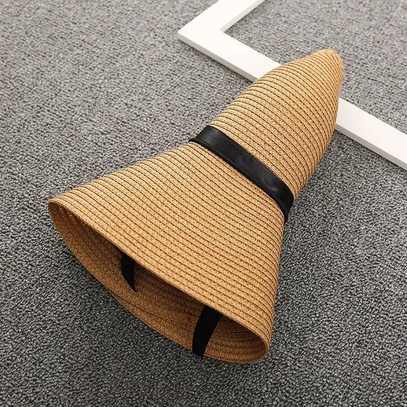 Pălărie de paie cu boruri mari, pentru plajă, vară, pentru femei, pliabile, cu boruri mari, pentru vacanță