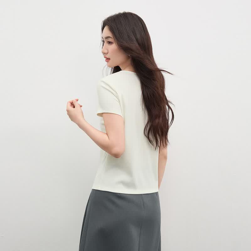Women's Casual Ribbed Knit Short Sleeve T-Shirt