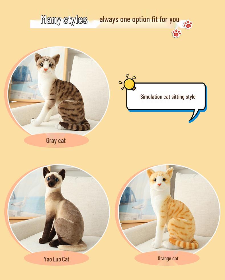 Realistic Plush Cat Figurine Toy