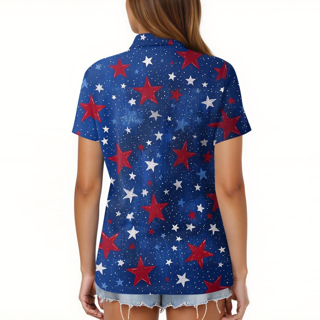 Women's Fashion Casual Lapel Short Sleeve Printed Shirt Women's Button Up Tops