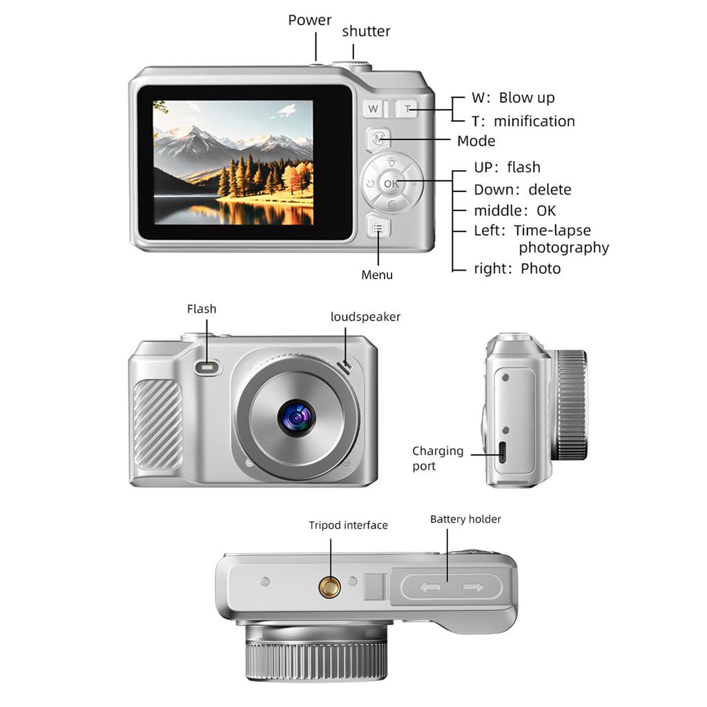 1080P Dijital Kamera 56MP Taşınabilir Dijital Video Kamera 2.8 İnç IPS Ekran 8X Zoom Manuel Odaklama