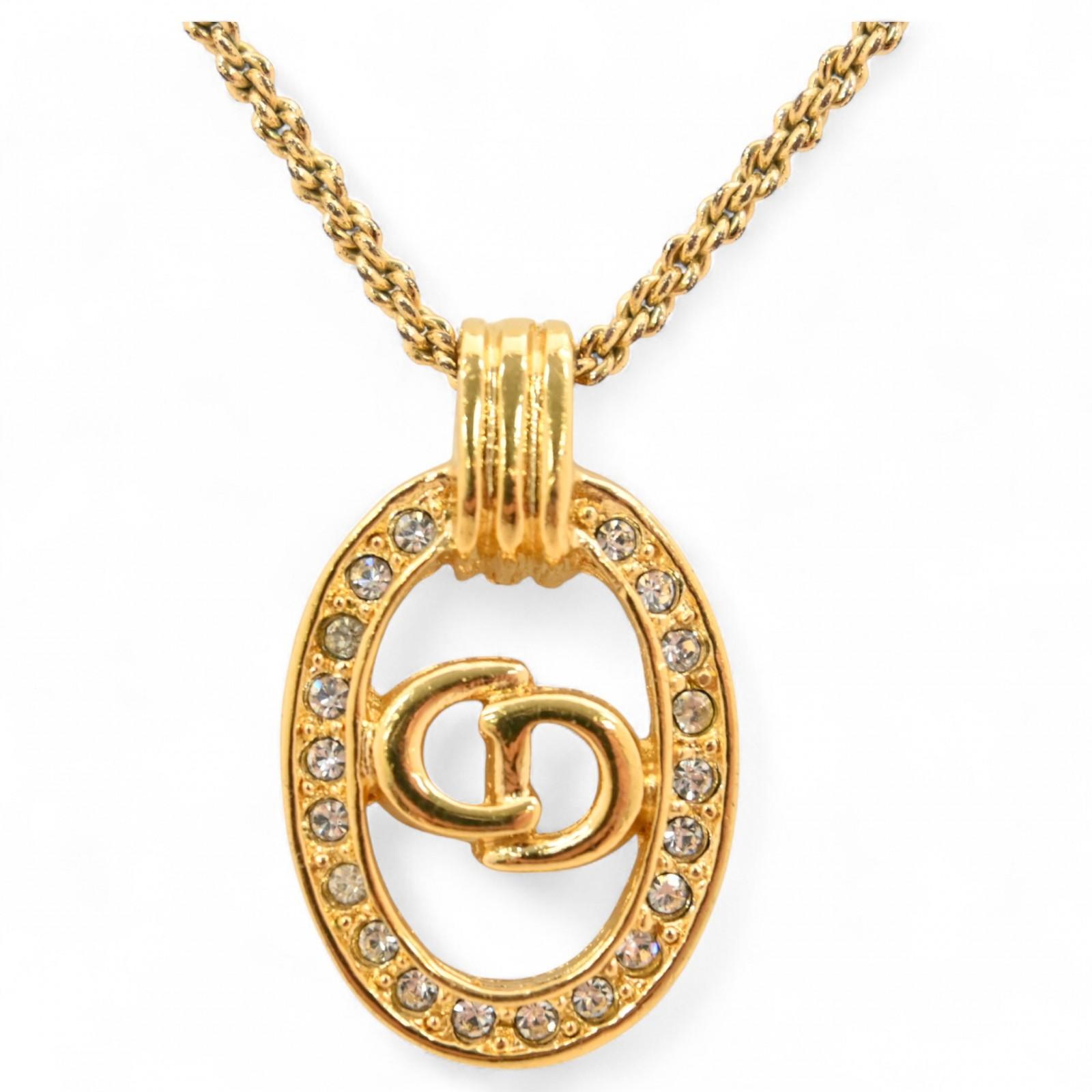 

Auth DIOR Necklace CD logo Rhinestone di4506bz