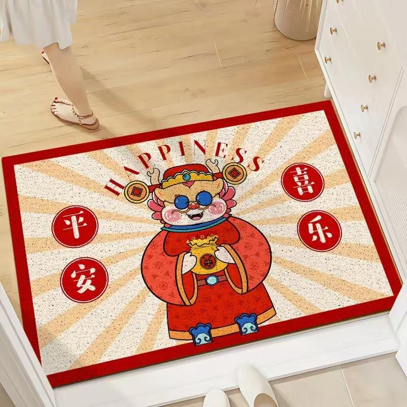 Dragon Year Lucky Home Tappetino antipolvere, antiscivolo, zerbino tagliabile, tappeto di Capodanno