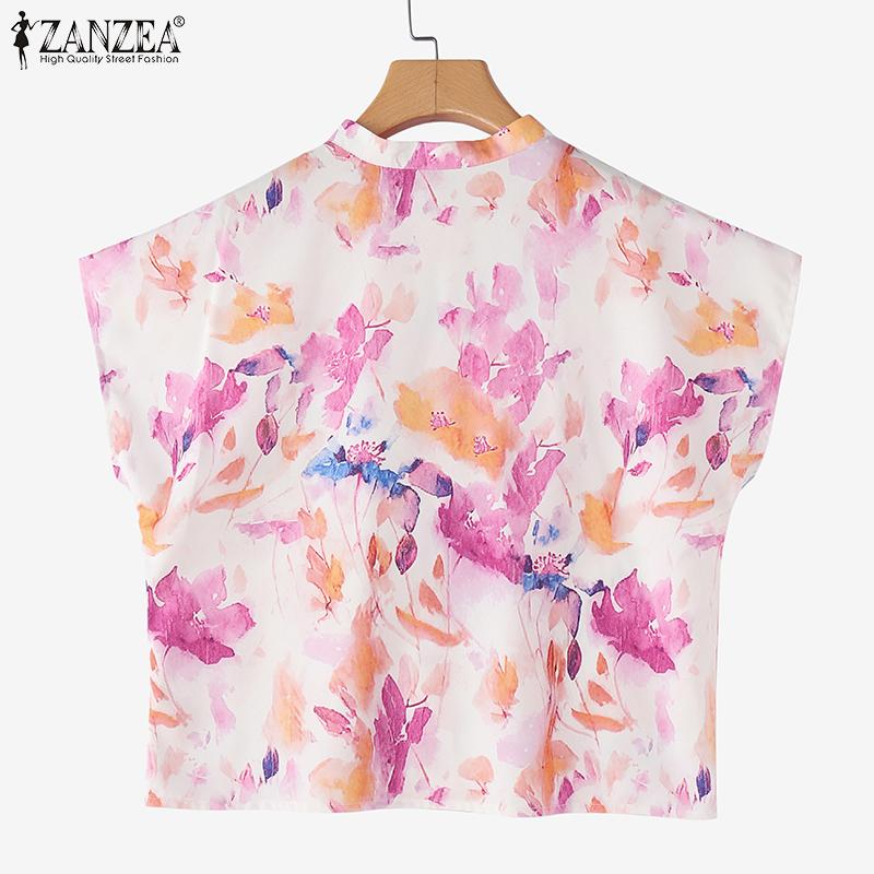 ZANZEA Women Summer Round Neck Loose Short Sleeve Print Blouse