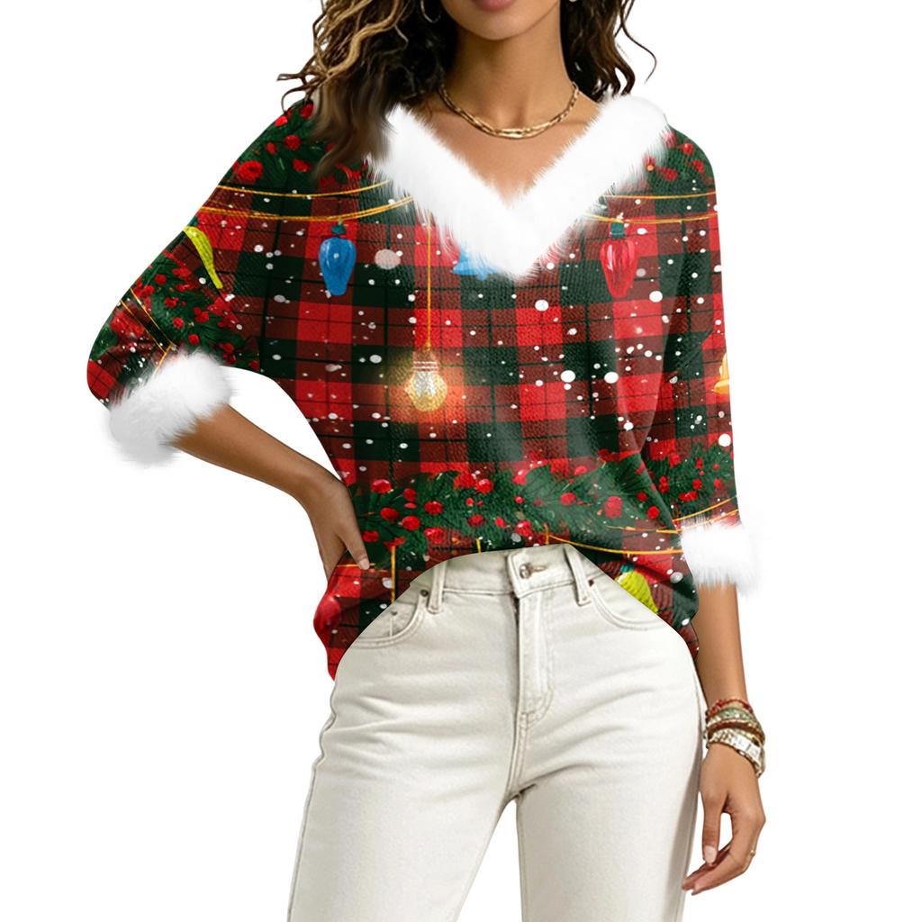Women's Christmas V-Neck Top Elegant Cut for Party Date and Casual Wear