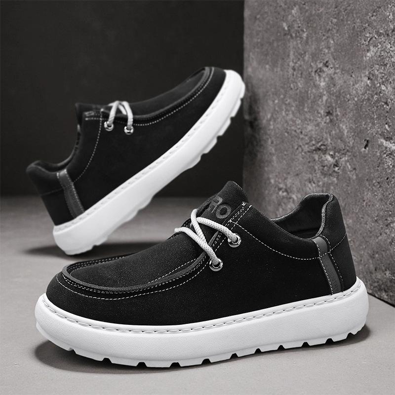 Fashion Solid-Color PU Leather Men's Lace-Up Casual Shoe Outdoor Sports Shoe Thick-Soled Anti-Slip Walking Shoes Man Dress Shoes