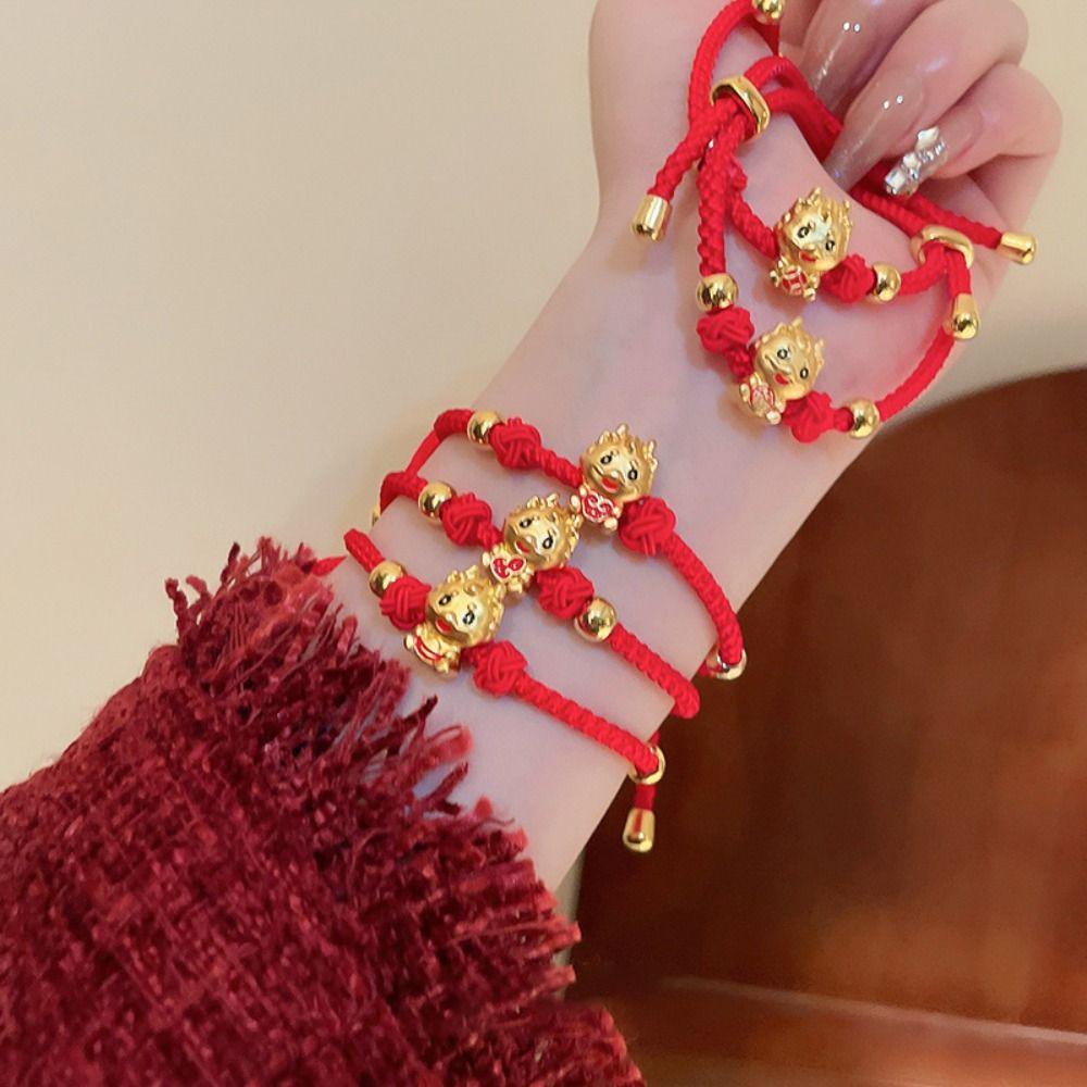 

Vintage Braided Bracelets Attracts Fortune New Year Hand Ornaments Woven Red Hand Rope Dragon Year 09