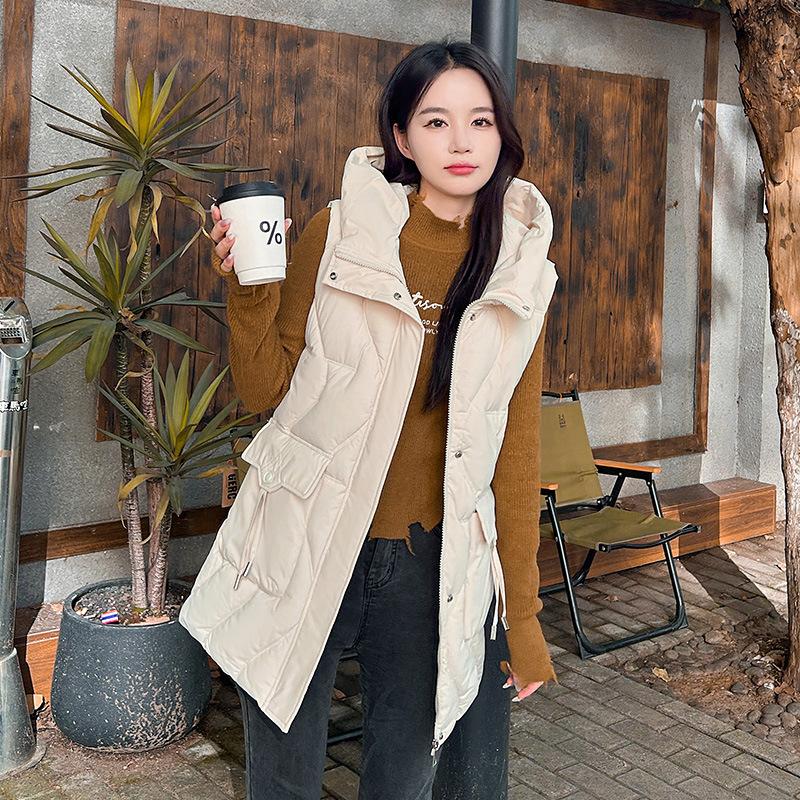 

Size autumn and winter hooded down cotton vest women s medium and long slim and thin vest cotton vest L белый