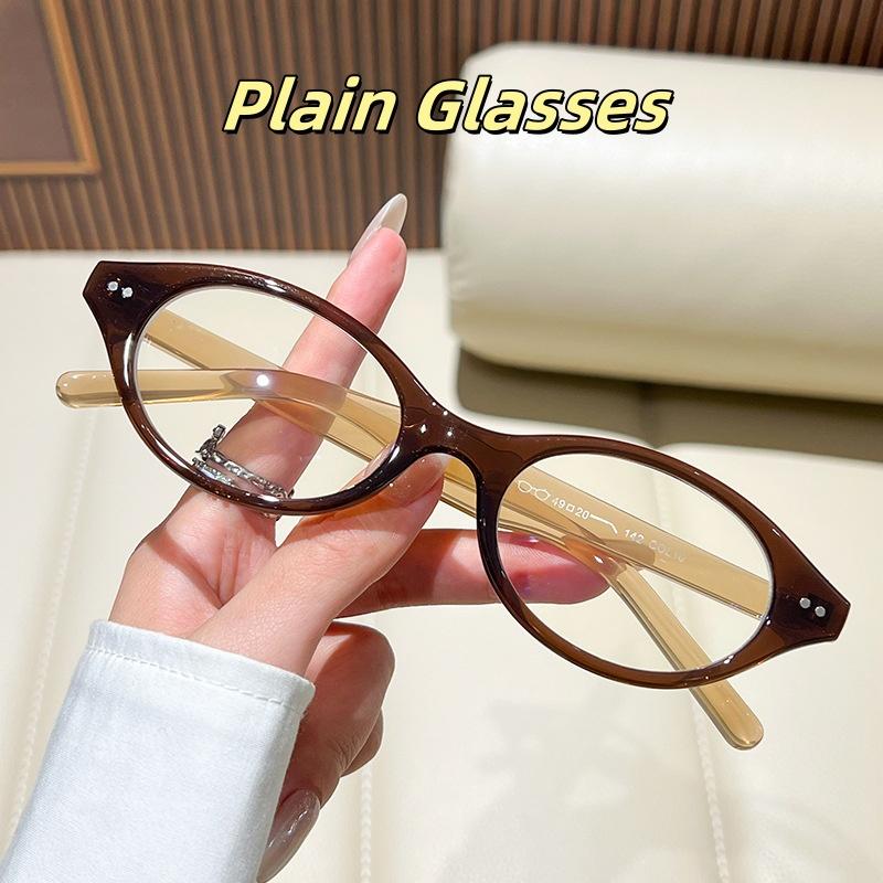 Women's Small Oval Frame Plain Glasses Fashion Anti Blue Light Face Enhancing Glasses Ultra Light High-definition Eyewear