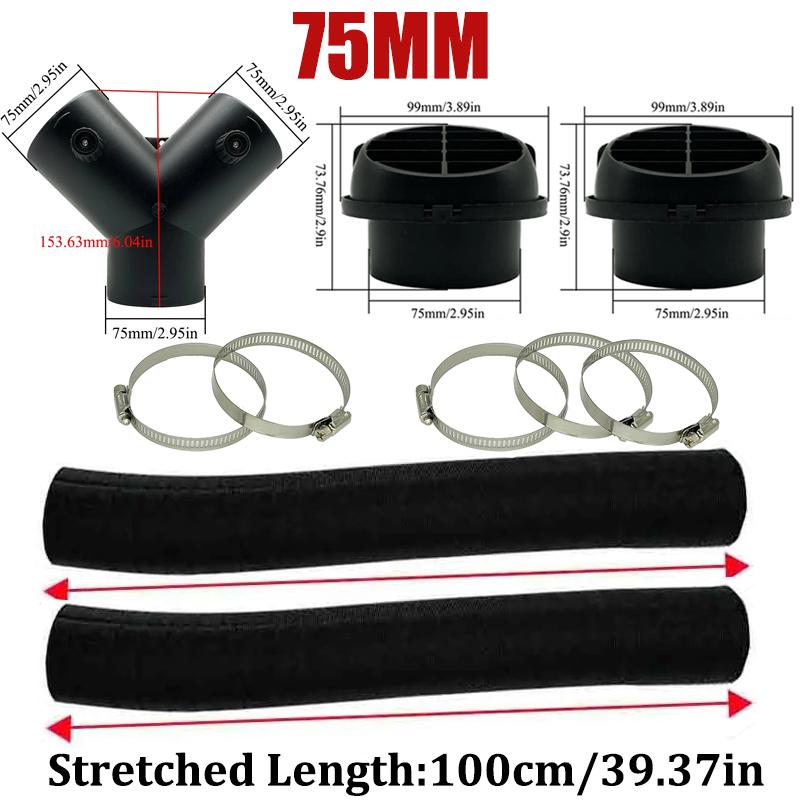 60mm 75mm Car Air Diesel Heater 2x Air Outlet Vent + 1x Valve Flap Outlet + 2x Warm Duct Pipe + 5x Clamp For Webasto Eberspacher