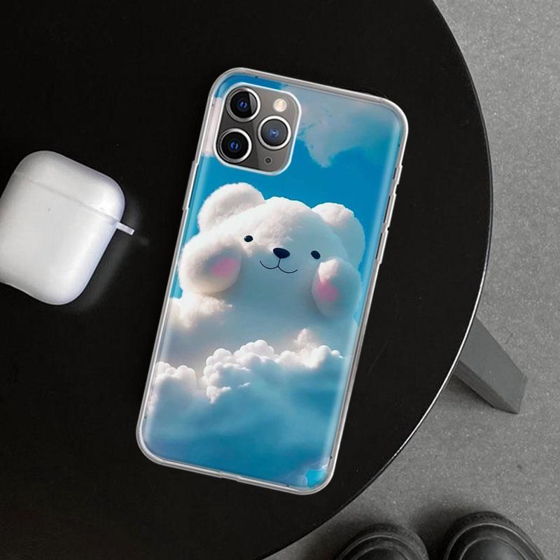 Sunny Clouds Teddy Bear Phone Case Cover for iPhone 11 12 13 Mini 14 15 Plus 16 Pro Max 17 Air 7 8 + SE Art Customized Fundas 11