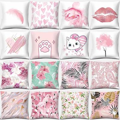Pink Printed Square Pillowcase Home Decoration Car Sofa Cushion Cover