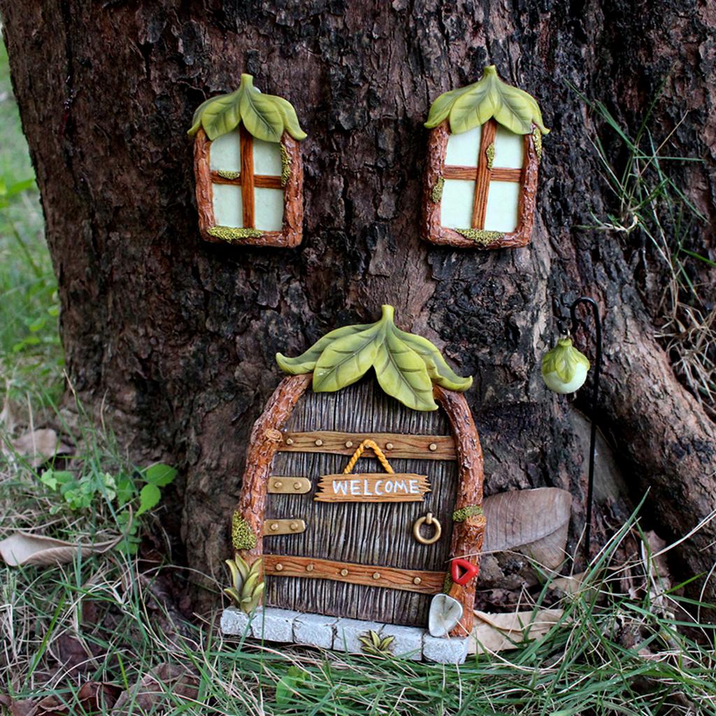 1 Set of Resin Leaf Fluorescent Doors and Windows, Creative Micro Landscape, Large Tree Decoration, Tree Hanging, Palace Decorat