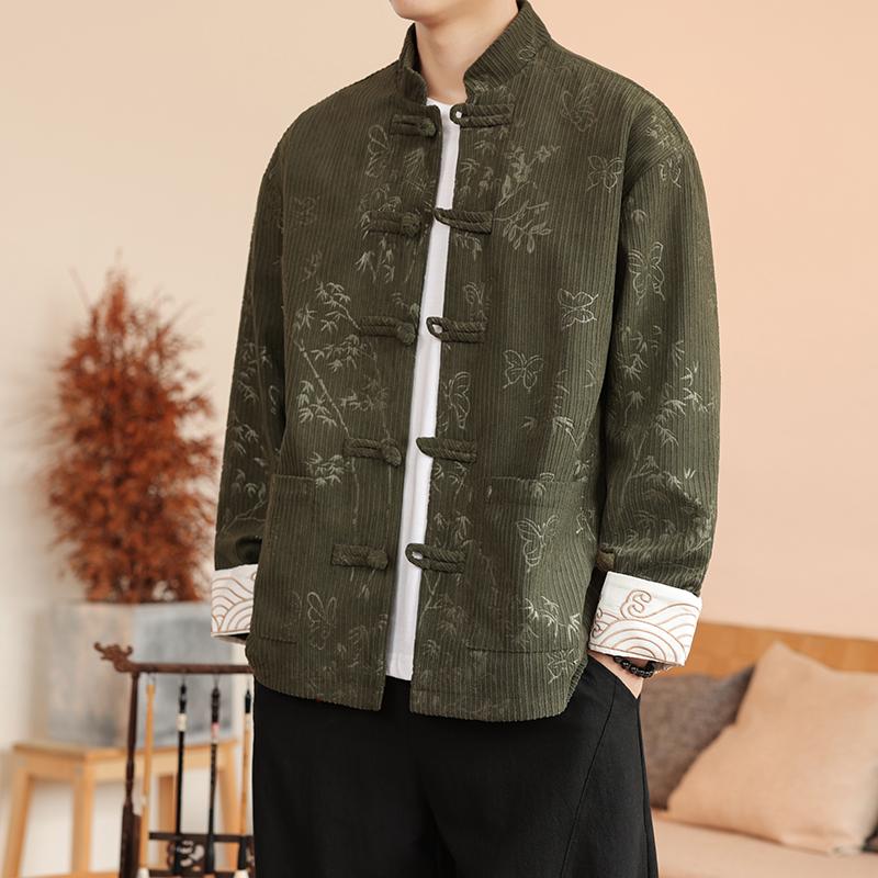 2025 Autumn Men Corduroy Tang Suit Men Chinese Traditional Red Coats Kung Fu Coat Male Festival New Year Retro Jacket Shirts