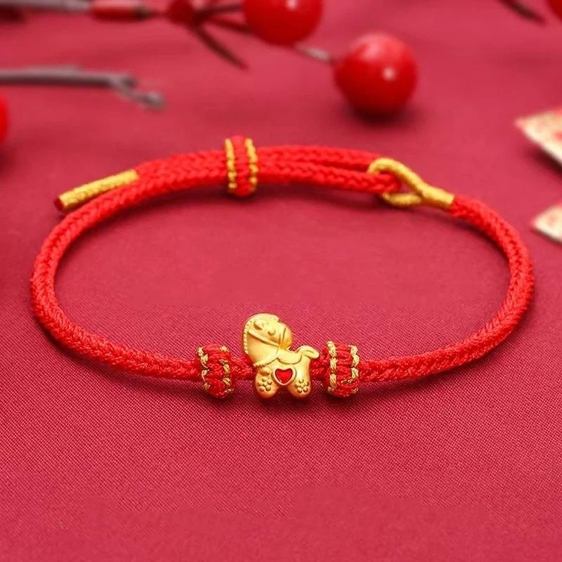2026 New Year Zodiac Horse Lucky Braided Rope Bracelet Chinese Style Red Thread String Adjustable Bracelets Blessing Jewelry
