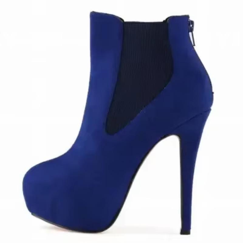 Women Ankle Boots Winter Autumn Sexy 14cm Round Toes High Heels Short Boot Sexy Platform Zippers Black Party Shoes Large Size 43