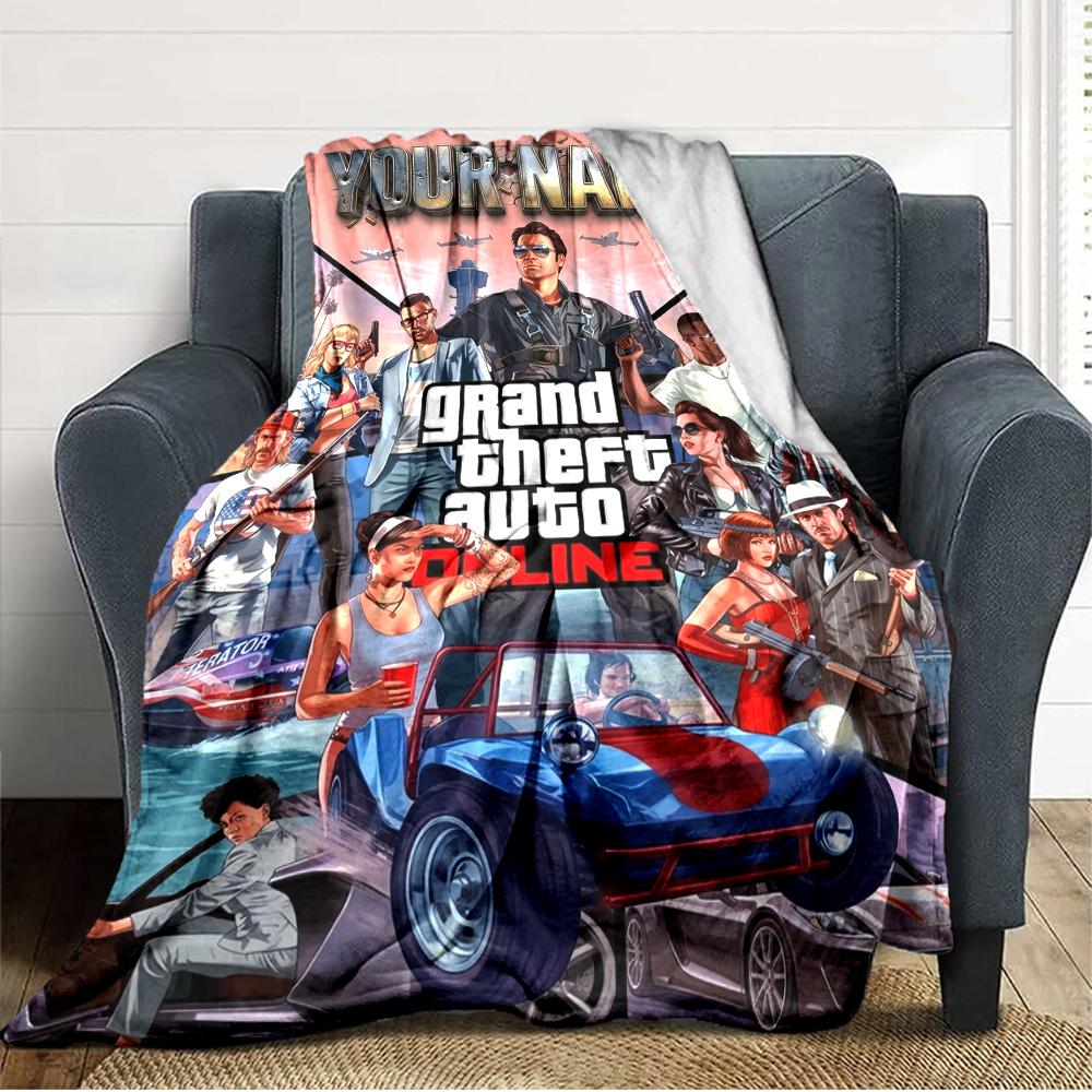 Name Custom GTA Game Print Flannel Blanket High Quality Warm Comfortable Cover for All Seasons Perfect for Gifts Home Decor