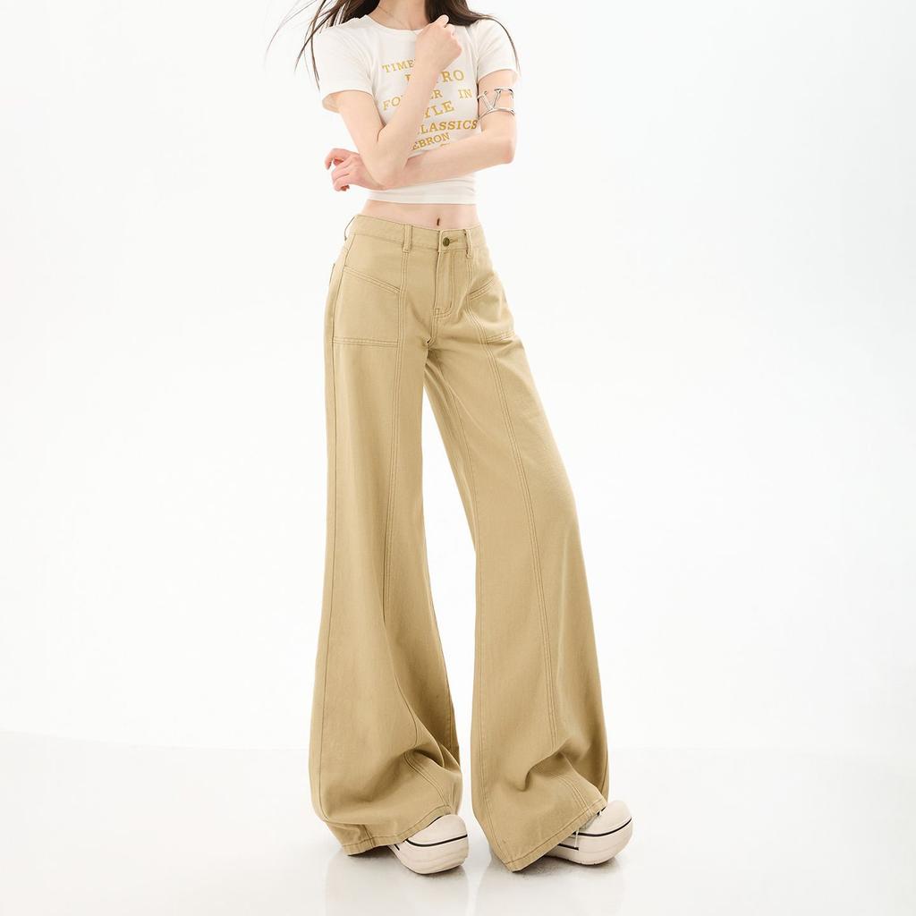 Spring Summer Pure Cotton Casual Soft Non Cling Micro Flare Patchwork Slim Flare Denim Pants For Women Casual Pants Oversize Denim Trousers